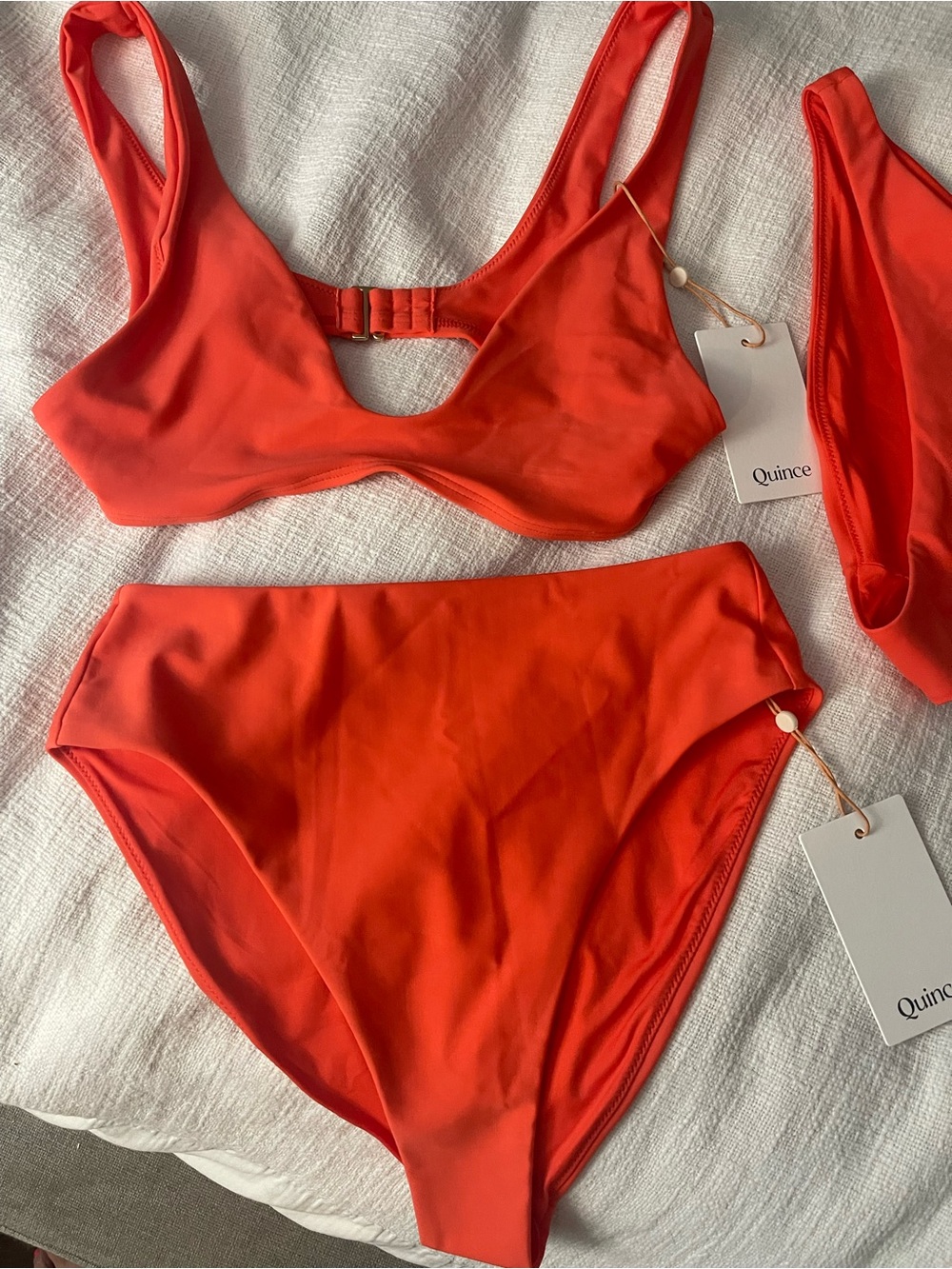 NWT Quince Italian Swim Bundle - Plunge Top & 2 Bottoms (Sunset Orange) - Picture 2 of 6